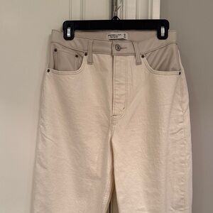 Abercrombie & Fitch Ultra High Rise Jeans in Cream vegan leather